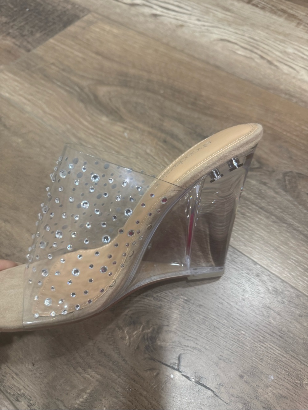 Clear Rhinestone Wedge Mule - Nude Insole
